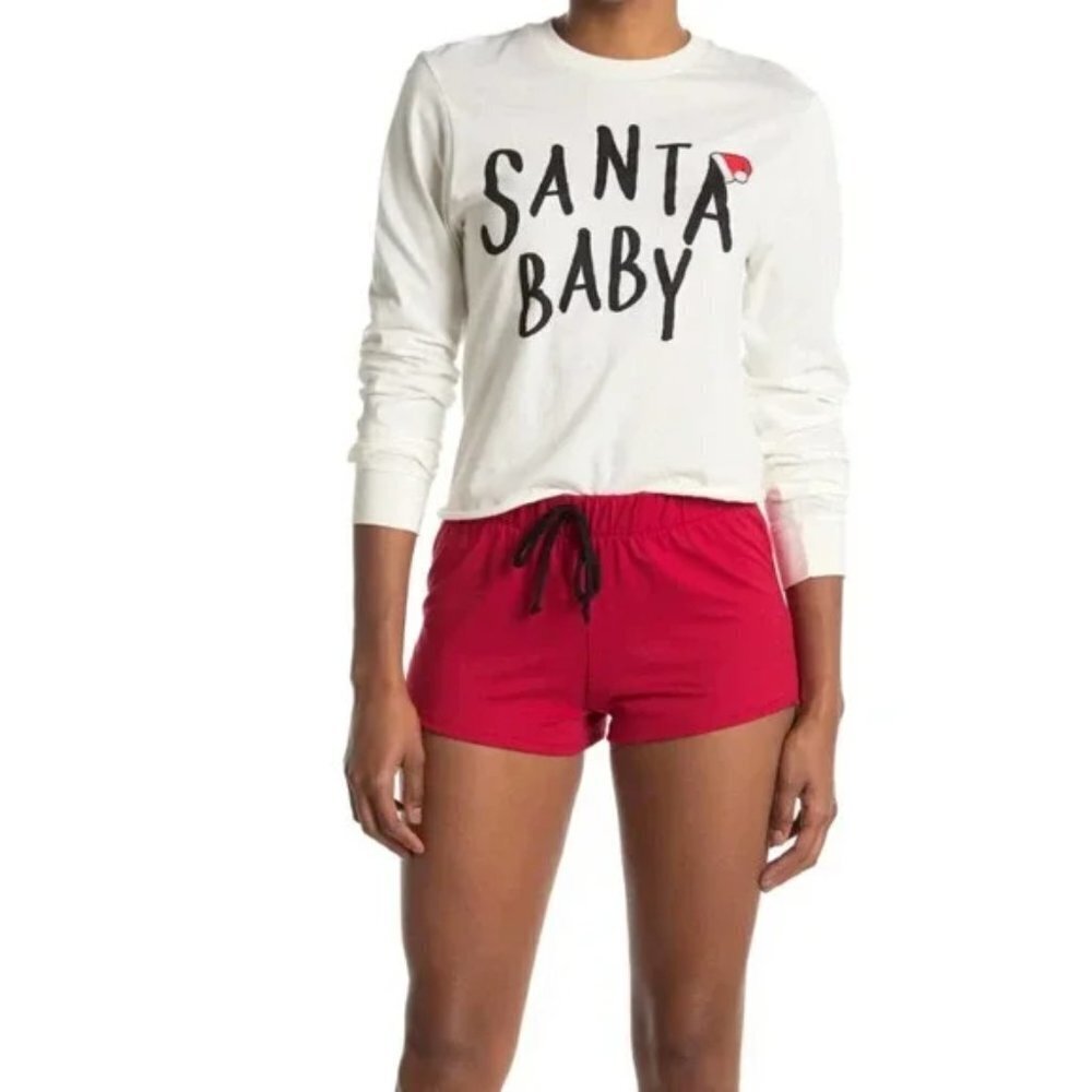 Cozy Rozy Love Womens Size Medium Long Sleeve Santa Baby Pajama Top White 1271